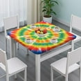 thumbnail image 3 of Colorful Rainbow Tie Dye Spiral Pattern Square Fitted Tablecloth with Elastic Edge,Square Table Cover,Washable Elastic Table Cover for Home Kitchen Party Decor 36"x36", 3 of 6
