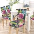 thumbnail image 5 of RYLABLUE Tropical Flower Pattern on Blue Stretch Chair Cover Protector Seat Slipcover for Dining Room Hotel Wedding Party Set of 6, 5 of 5