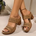 thumbnail image 2 of Mepaouo Heeled Sandals for Women Low Chunky Block Heels Summer Platform Cutout Dress Mules Brown 8, 2 of 6