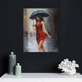 thumbnail image 4 of Awypu Abstract Wall Art Rain Modern Canvas Painting Girl Umbrella with Red Dress Walking in Street Figure Artwork, 4 of 4