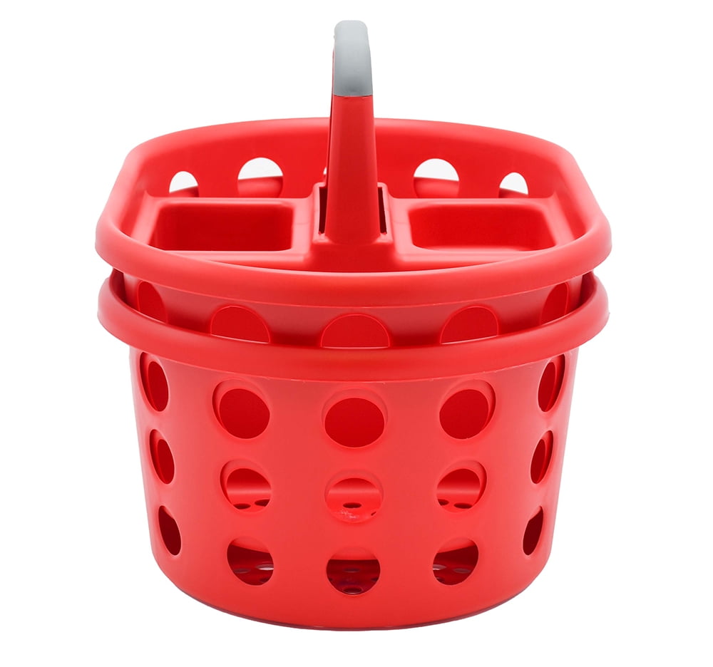 SimplyKleen Red Plastic Shower Caddy 2pcs Set with Handles for Bathroom Storage Organizer