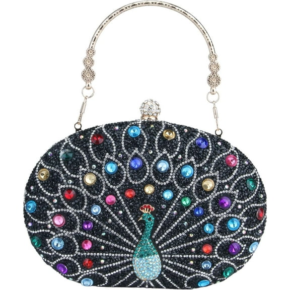 Clutch Purses for Women, Rhinestone Glitter Peacock Evening Handbag Formal Clutch Bag for Wedding Party Prom