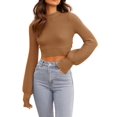 thumbnail image 6 of Long Sleeve Womens Sexy Crew Neck Cropped Sweaters Ribbed Knit Crop Pullover, 6 of 6
