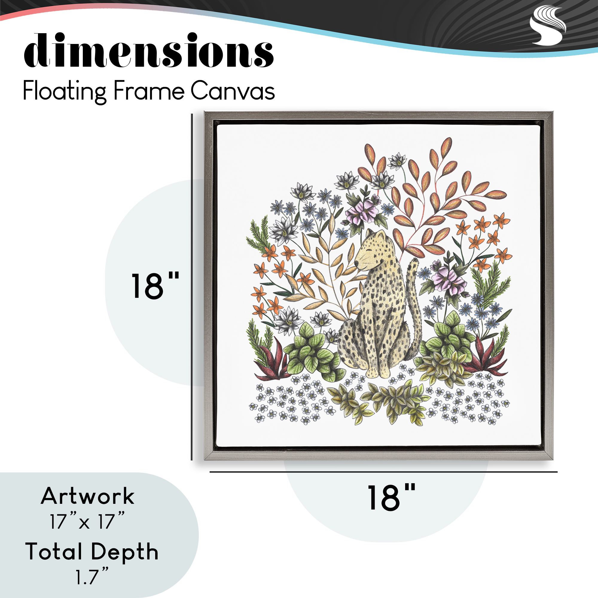 Jungle Wildlife Leopard Gray Framed Floater Canvas Wall Art, design by Cecilia Battaini
