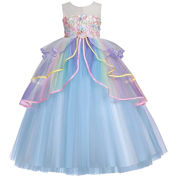 Ball Gown Princess Rainbow Unicorn Sequins Little Girl Party Dresses