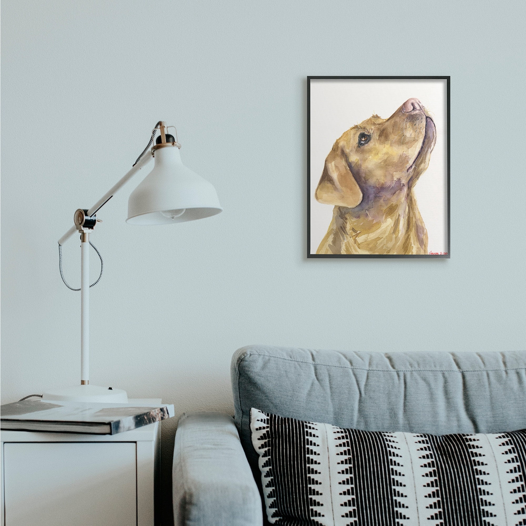Stupell Industries Yellow Lab Gazing Upwards Pet Dog Portrait Black Framed, 16 x 20, Design by George Dyachenko