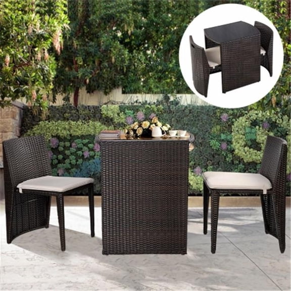 3 Piece Outdoor Furniture Seat Wicker Patio Set, Brown