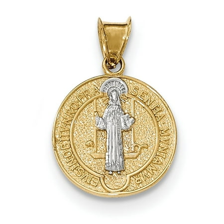 Matte Circle Pendant - 14k Solid Yellow Gold With Rhodium Circle St. Benedict Medal Pendant