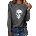 thumbnail image 6 of YUGYXL Women's Halloween Sweatshirts Skull Graphic T Shirts Long Sleeve Pullover Tops Gothic Fall Clothes Gray XXL, 6 of 7