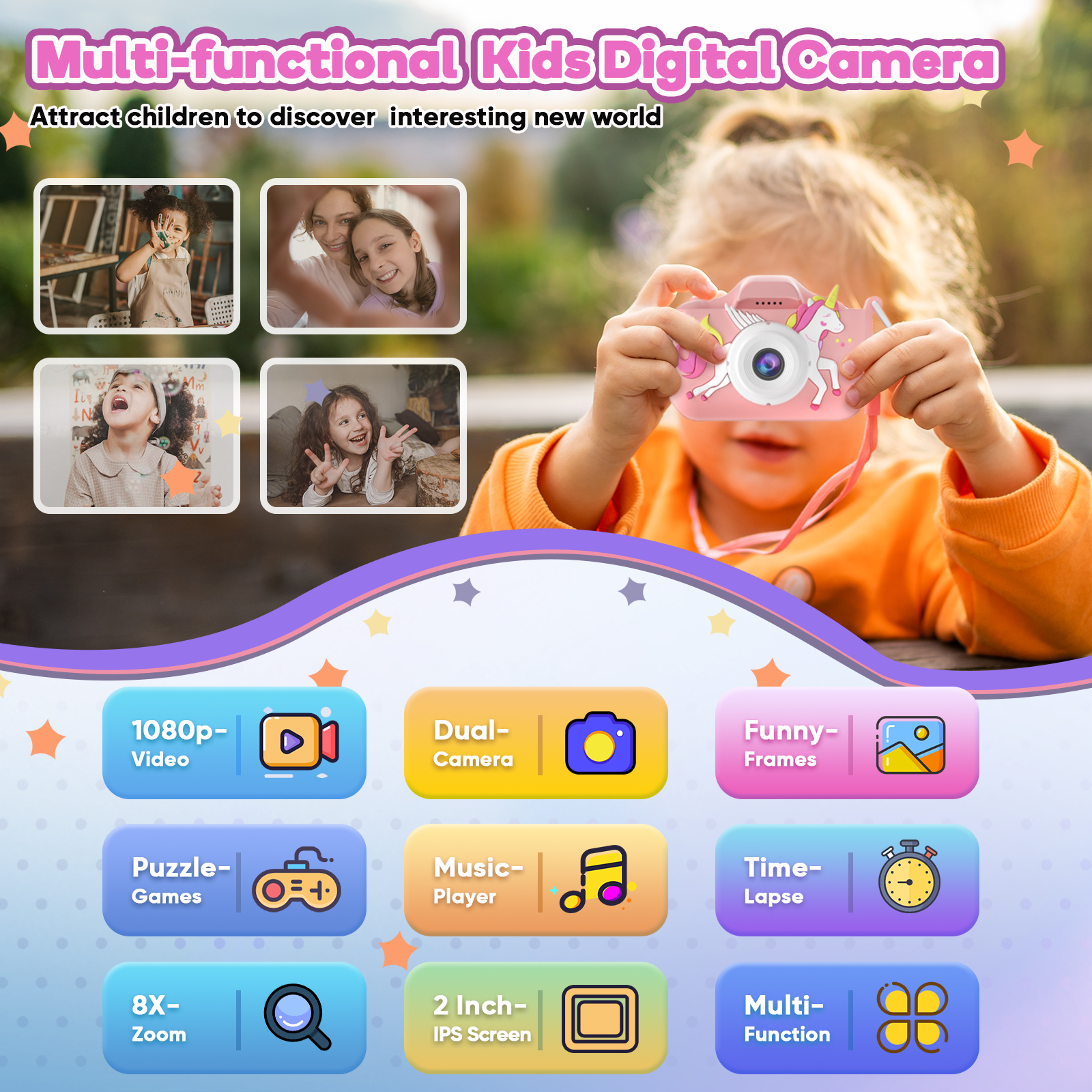 Seckton Kids Digital Camera with Silicone Cover, Dual Lens, Pink photo 2