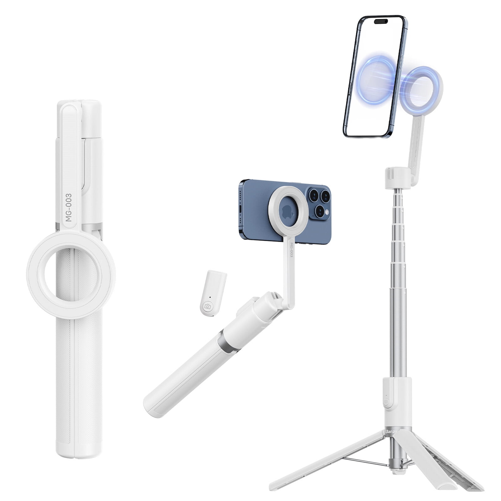 Ulanzi MG-003 Magnetic Phone Selfie Stick Tripod Pro with Bluetooth Remote, 360° Rotating Extendable Stand for Smartphones, MagSafe Compatible, Portable for Vlogging & Live Streaming