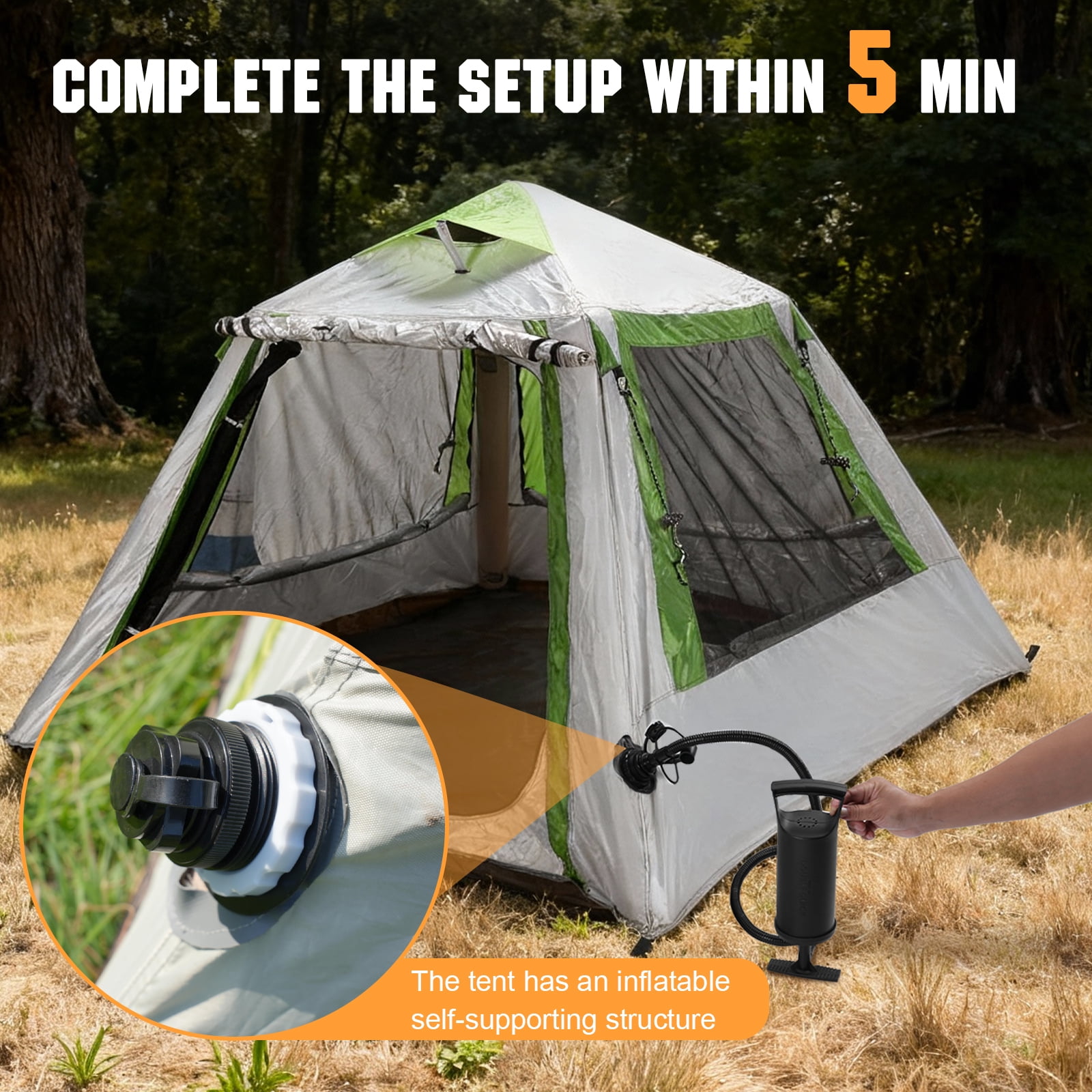 Qiyester Fully Automatic Inflatable Tent, Outdoor Camping, Rainproof and Sunproof, 300D Oxford Cloth, Foldable, Portable, Quick-Opening, No-Setup Required Inflatable Tent, Suitable for Travel