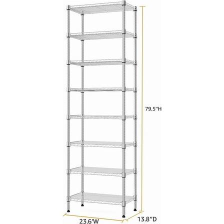 8 Tier Wire Shelf Shelving Shelves Units 13.8"x 23.6"x 79.5" Silver Storage Rack