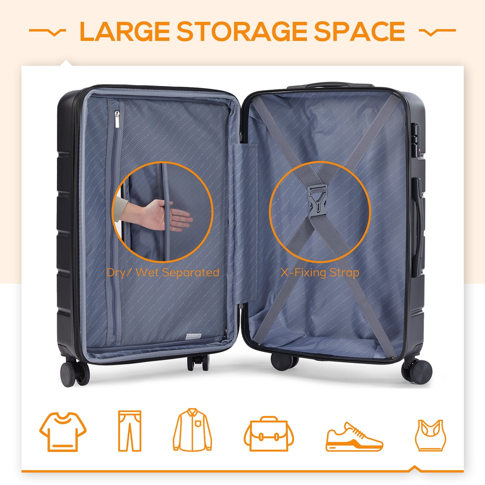 LIFERECORD Carry-On Luggage, 28 inch Hard Shell Rolling Suitcase for Travel Expandable Lightweight with Spinner Wheels TSA Lock