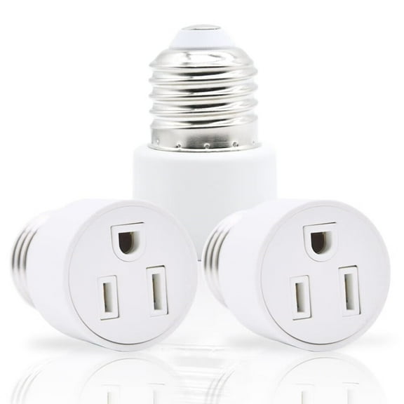 3 Prong Outlet Light Socket Adapter,Screw in Outlet Socket,E26 Light Bulb to Outlet Socket Converter,Light Bulb Plug Adapter for Porch Light Socket,Camera,Garage Light and Light Strings