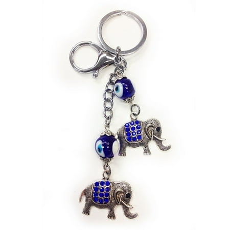 - Lucky Elephant Blue Key Ring Chain Keychain Gift Evil Eye Charm Purse Bag Amulet
