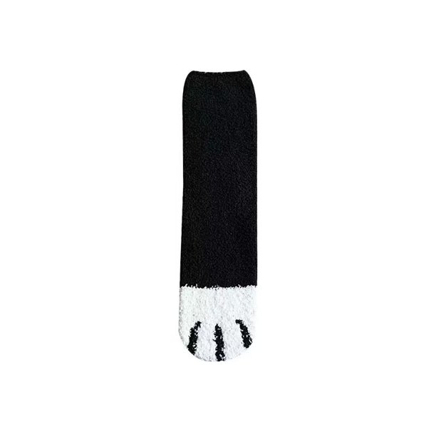 Calcetines hasta la mitad de la pantorrilla de vellón coral de otoño e invierno para mujer, lindos calcetines con garra de gato, calcetines gruesos con forro polar para mujer, calcetines
