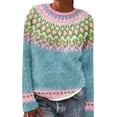 thumbnail image 2 of Isle Sweater Top Crew Neck Merino Wool Seamless Sweater Boho Pattern Pullover Knitted Pullover Pullover Sweater Lightweight Knit Basic Sweater Tops Sweaters for Women Cable Knit Sky Blue XXL, 2 of 4