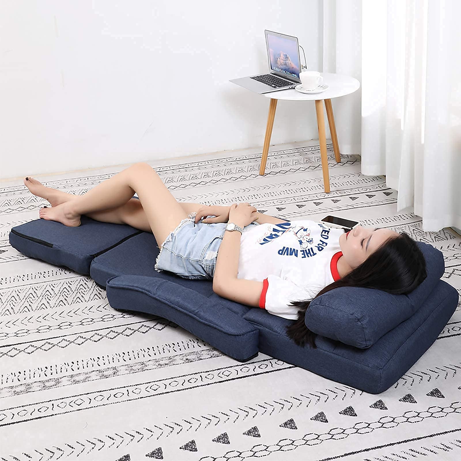 14-Position Adjustable Floor Chair, Chaise Lounge Indoor, Folding Lazy Sofa with Armrests and a Pillow Padded Adults Gaming Chairs for Living Room, Bedroom