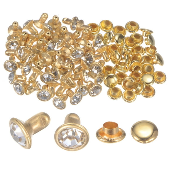 50pcs Crystal Rivets 6mm Rhinestone Rivets Rapid Stud Rivets for Clothing Leather Crafting, Gold