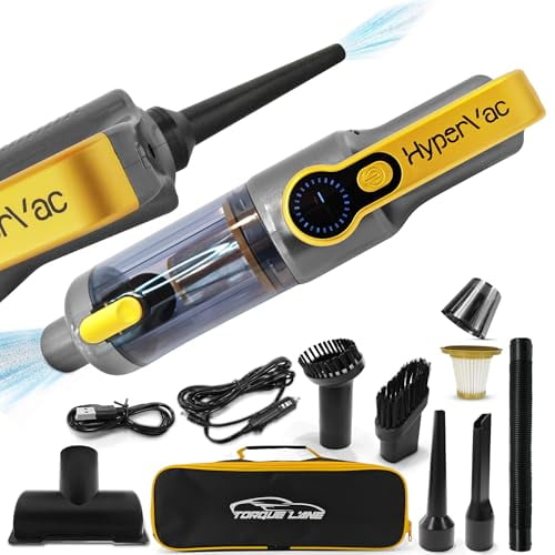 Aspiradora y sopladora para coche HyperVac 2 en 1 con cable e inalámbrica | Succión de 18500 Pa, manguera flexible, cepillo para mascotas y más | Batería XL, carga rápida USB-C | De mano para el hoga
