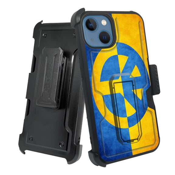 ANJ  Rugged Shockproof Holster Case w/Card Slot, Kickstand   Tempered Glass for iPhone 13 (6.1") - Peace in Ukraine