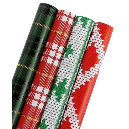 Plaid Gift Wrap LaRibbons Christmas Gift Wrapping Paper - Plaid & Knit Collection 4 Rolls - 30