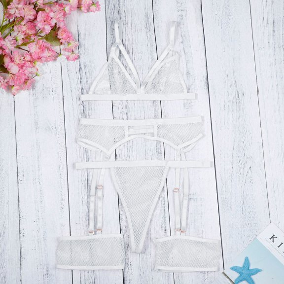 Fashion Steel Ring Lace Underwear Pajamas Sleepwear Garter, XXXL, White