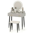 thumbnail image 2 of Costway Vanity Makeup Dressing Table Stool Set 3-Color Lighted Mirror with Drawers Gray, 2 of 10