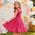 thumbnail image 4 of 11-12 Years Girls' Dresses Cute Solid Color Short Sleeve Ruffle A Line Tiered Dress, 4 of 9