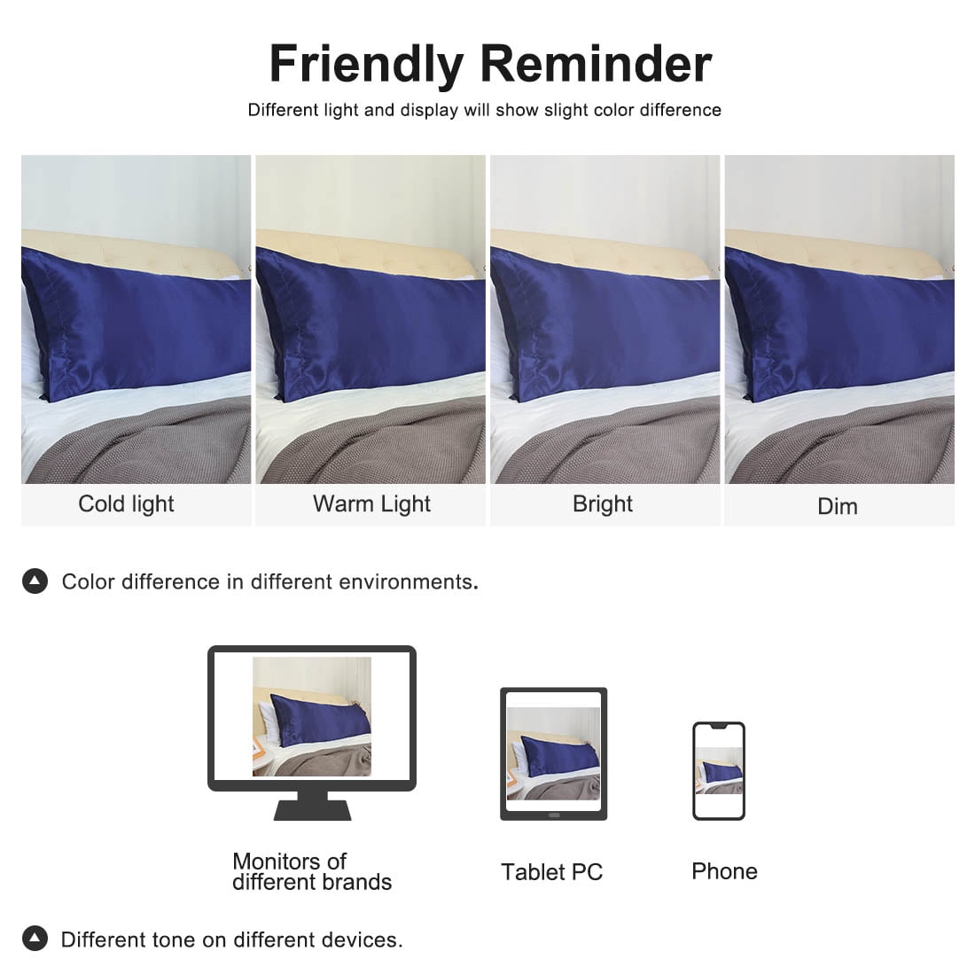 Unique Bargains 2 Pack Polyester Satin Body Pillow Cover 20" x 54" Navy