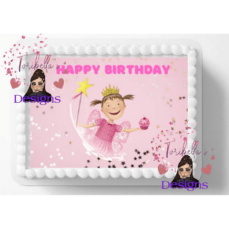 Pink Licious Pink Princess Edible Image Happy Birthday Cake Topper For 1/4 to 1/2 sheet Cake 10" by 8" rectangle Edible Sticker You Add To Your Own Cake