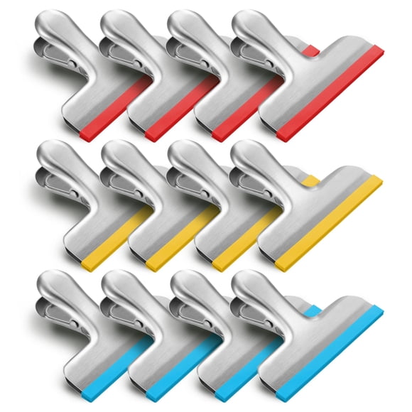 Clips para bolsas de patatas fritas HOUSE AGAIN de acero inoxidable con silicona, paquete de 3 pulgadas y 12