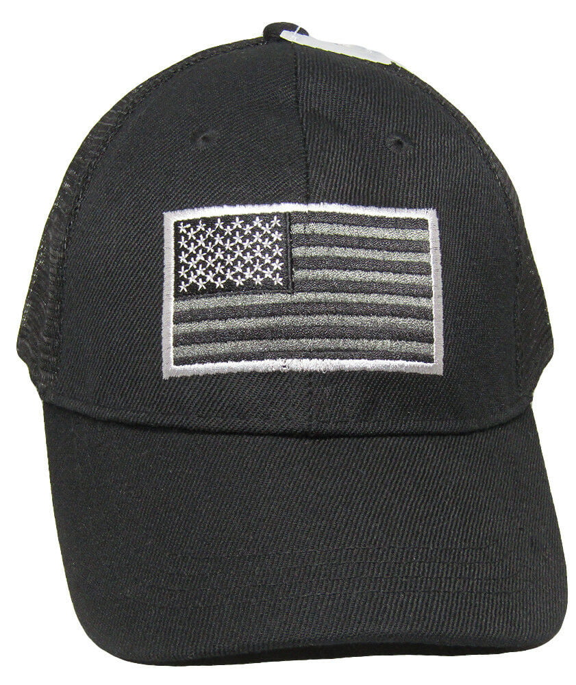 TM USA American Grey Silver Tactical Trucker Mesh Black 3D Embroidered Cap Hat