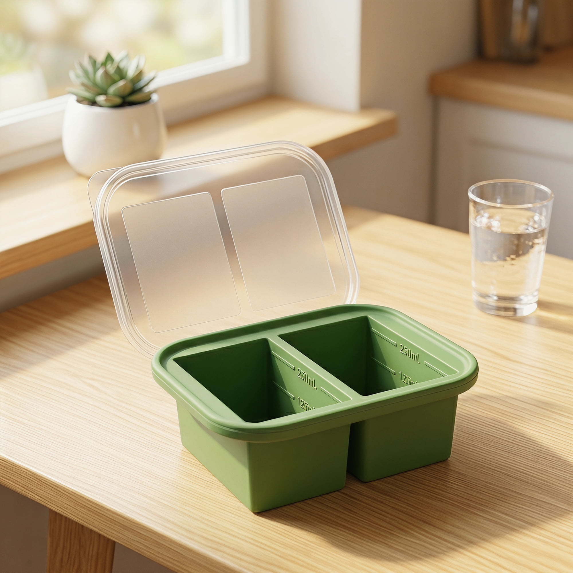 Unique Bargains Silicone Leak-Proof Meal Prep Container Lunch Bento Box Green-1