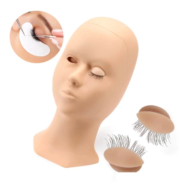 pitrice Silicone Training Mannequin Head for Training Profession Use Face Head Pink Eyelid Box