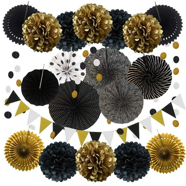 Bewildely 21 unids/set abanicos de papel decoración fiesta vacaciones colgante Banner DIY artesanía decoración ornamento guirnalda interior fotografía Kits de decoración para fiestas Negro Bewildely HA069589-04