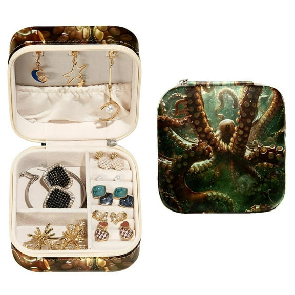 PhooArto Small Jewellery Box, Sea Octopus Feet Portable Travel Mini Jewelry Case for Women Leather Ring Organizer