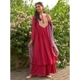 thumbnail image 3 of Janasya Women's Pink Georgette Foil Motif Printed Dress with Palazzo and Dupatta, 3 of 5