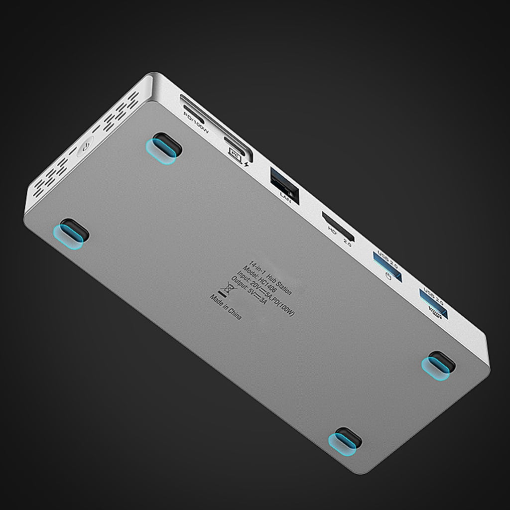 Fast Speed USB C Hubs With 4K HDTV Ethernet 100WPD Charging 14 Port For Laptop And Tablets