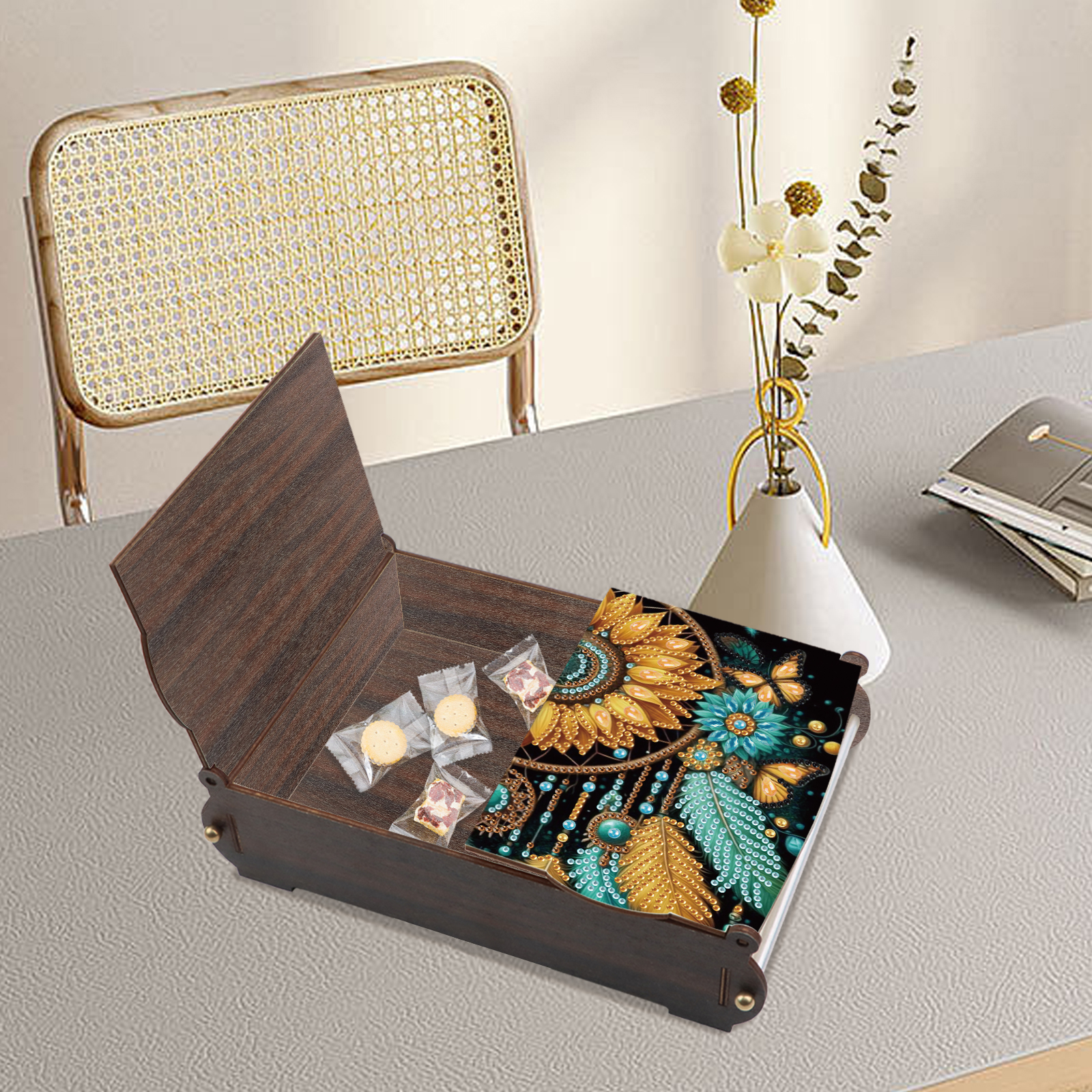 Diamond Painting Kit Storage Box, Sunflower Dreamcatcher DIY Multi-Functional Craft Storage Box, Suitable for Home Office Holiday Gifts