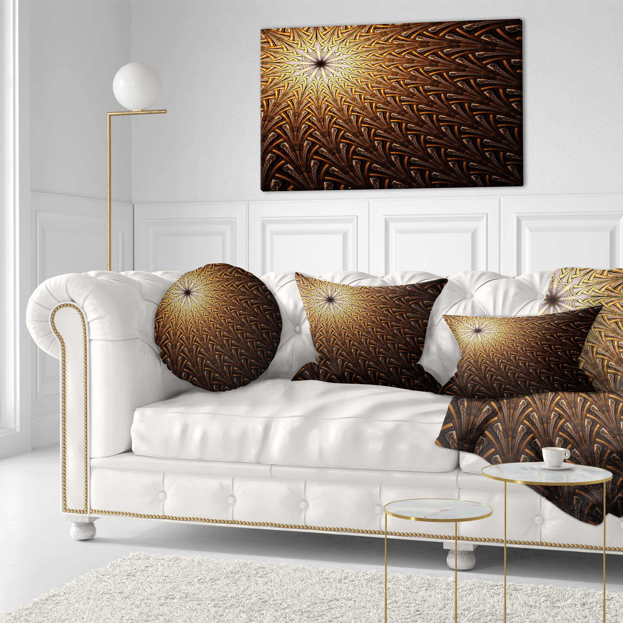 Designart Dark Orange Fractal Flower Pattern - Abstract Throw Pillow - 12x20
