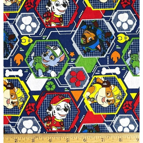 1 Yard - Paw Patrol Rescue Hexagons on Navy Blue Cotton Fabric - Chase Rocky Rubble & More (Great for Quilting, Sewing, Craft Projects, Throw Pillows & More) 1 Yard X 44" Wide