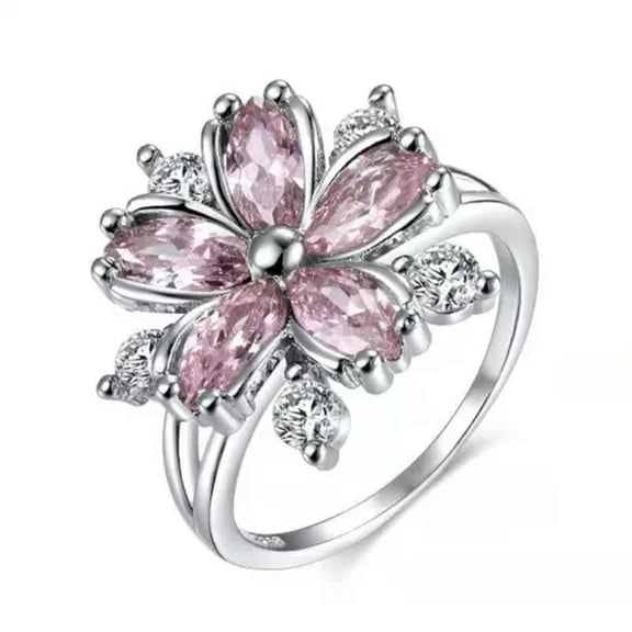 QQTDFG 925 Silver Filled Fashion Flower Women Cubic Zircon Ring Wedding Jewelry Sz 6-10-#2-10