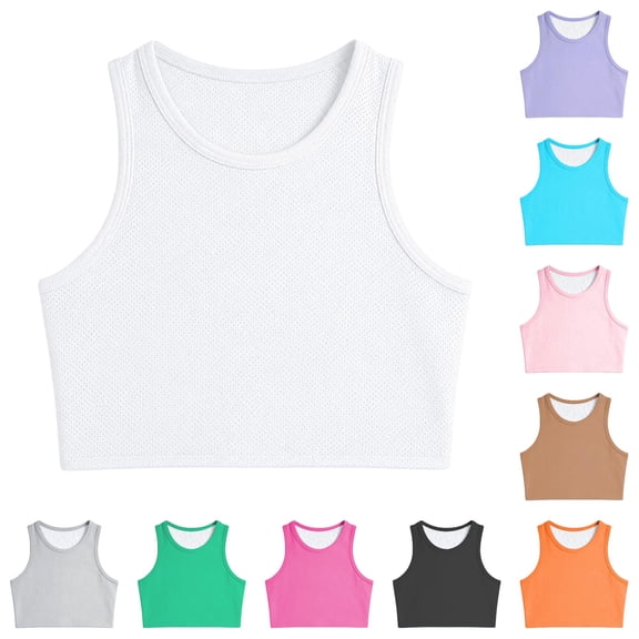 RMGVDSD Girls Athletic Tank Tops Breathable Workout Crop Top Sleeveless T-Shirts for Play and Sports Comfortable Fit Tees 8-10 Years