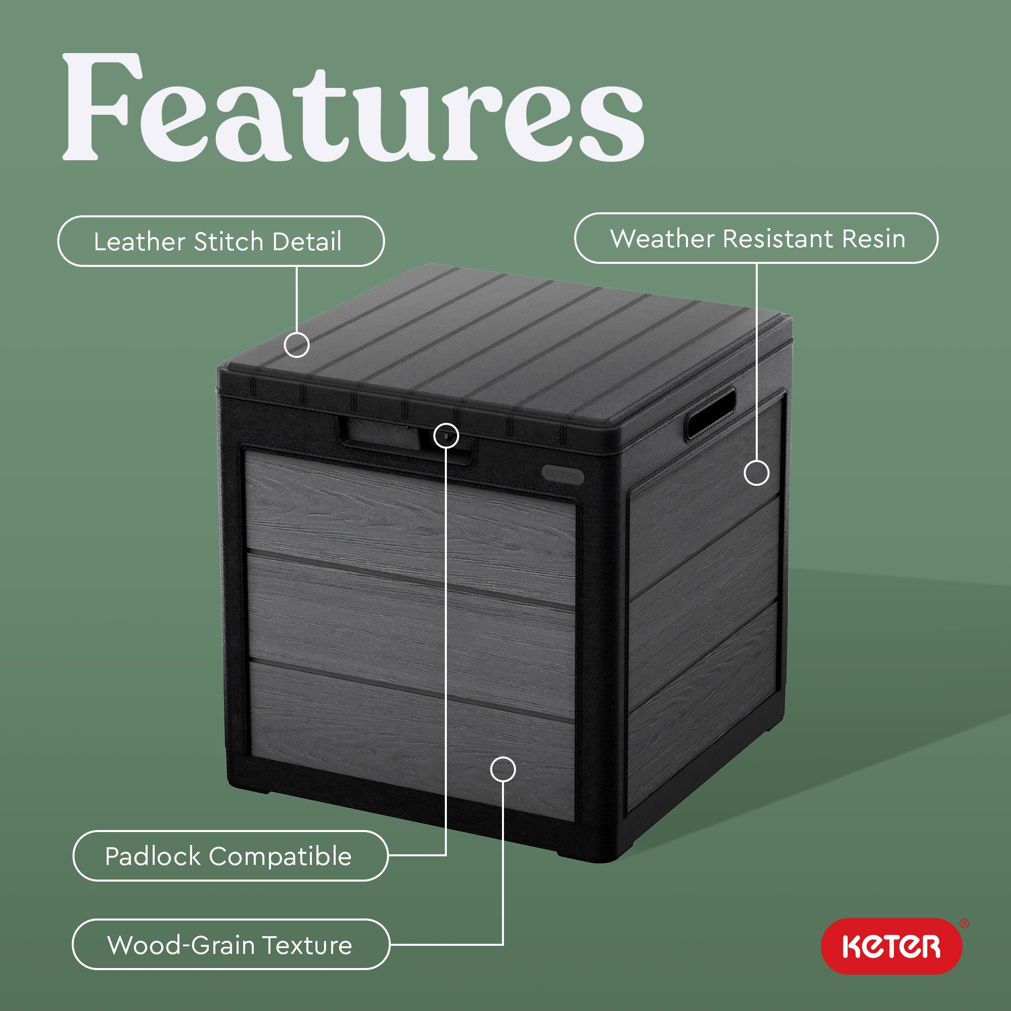Keter Cortina 30 Gallon Resin Deck Box for Patio Furniture, Pool Accessories, and Storage for Outdoor Toys, Grey/Black