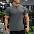 thumbnail image 2 of YLSDY Mens 1/4 Zip Compression T Shirt Slim Fit Gym Workout Shirts Short Sleeve Crew Neck Trendy Tees Outdoor Running Top Gray XL, 2 of 5