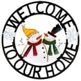 thumbnail image 1 of Cartel colgante de bienvenida con forma de muñecos de nieve de metal rústico SAGUZOU, 33 cm, 1 of 8