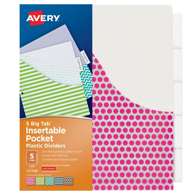 avery big tab insertable plastic dividers with pockets assorted avery tabs