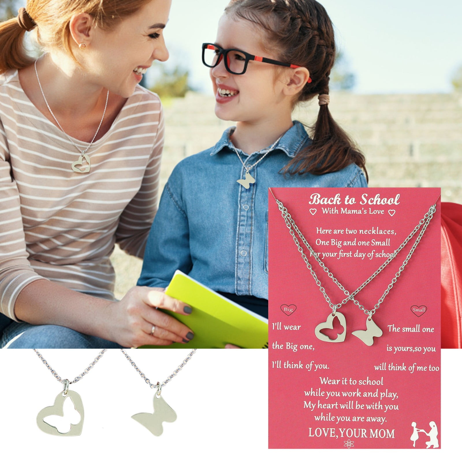Heart Butterfly Hollow Necklace Back To School Gift Necklace Plus Card